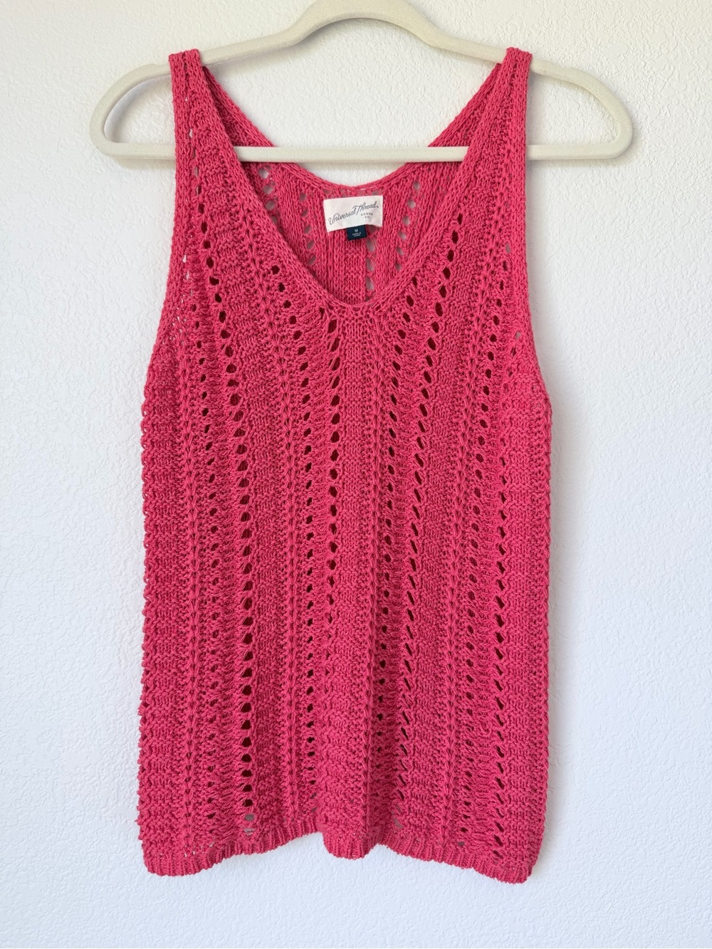 Universal Thread Coral Crochet Open Knit V Neck Boho Festival Tank Top Size M